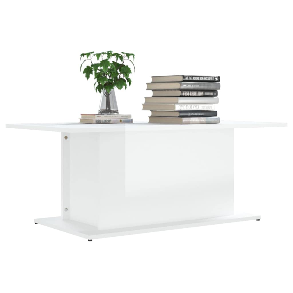 Modern Square Coffee Table 40x22x16 Inches - High Gloss White Chipboard Center Table for Living Room, Bedroom & Office - Sturdy Side Table for Small Spaces, Home Decor & Entertainment Areas