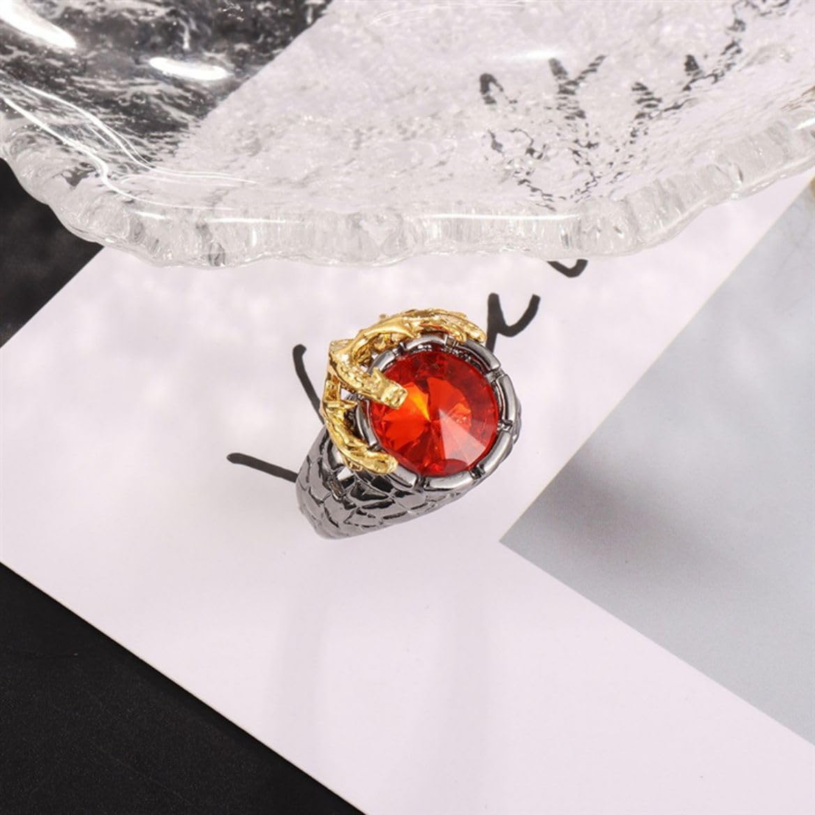 Red Stone Wings Dragon Ring for Men - Gothic Rhinestone Dragon Claw Jewelry with Red Crystals | Punk Hip Hop Animal Jewelry, Red Ruby Dragon Wing Totem Ring | Perfect for Gothic Fashion, Cosplay, and Punk Rock Outfits