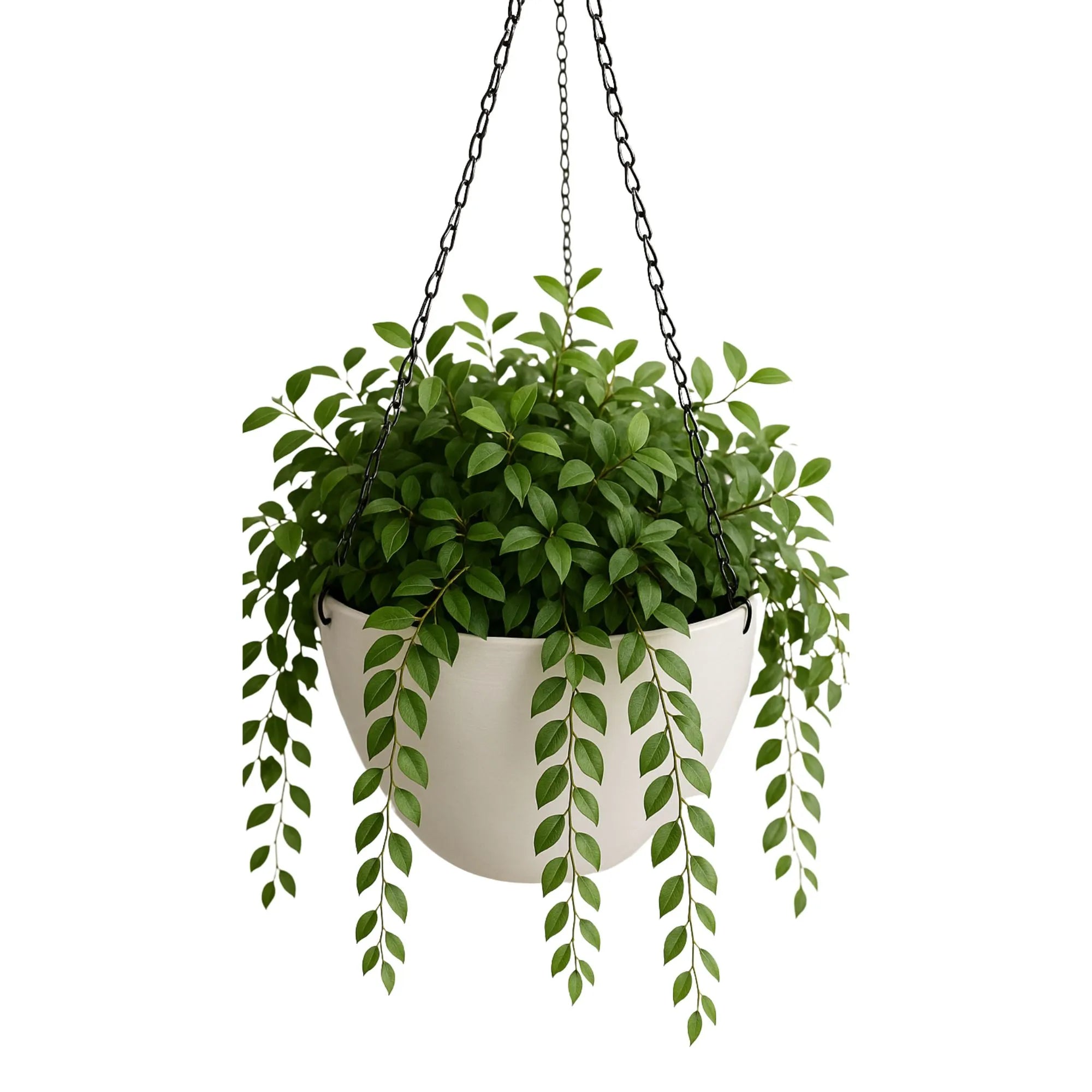 Rustic White Hanging Plastic Plant Pot with Chain - 30cm for Indoor & Outdoor Garden Decor, Balcony, Patio, and Porch Plants
