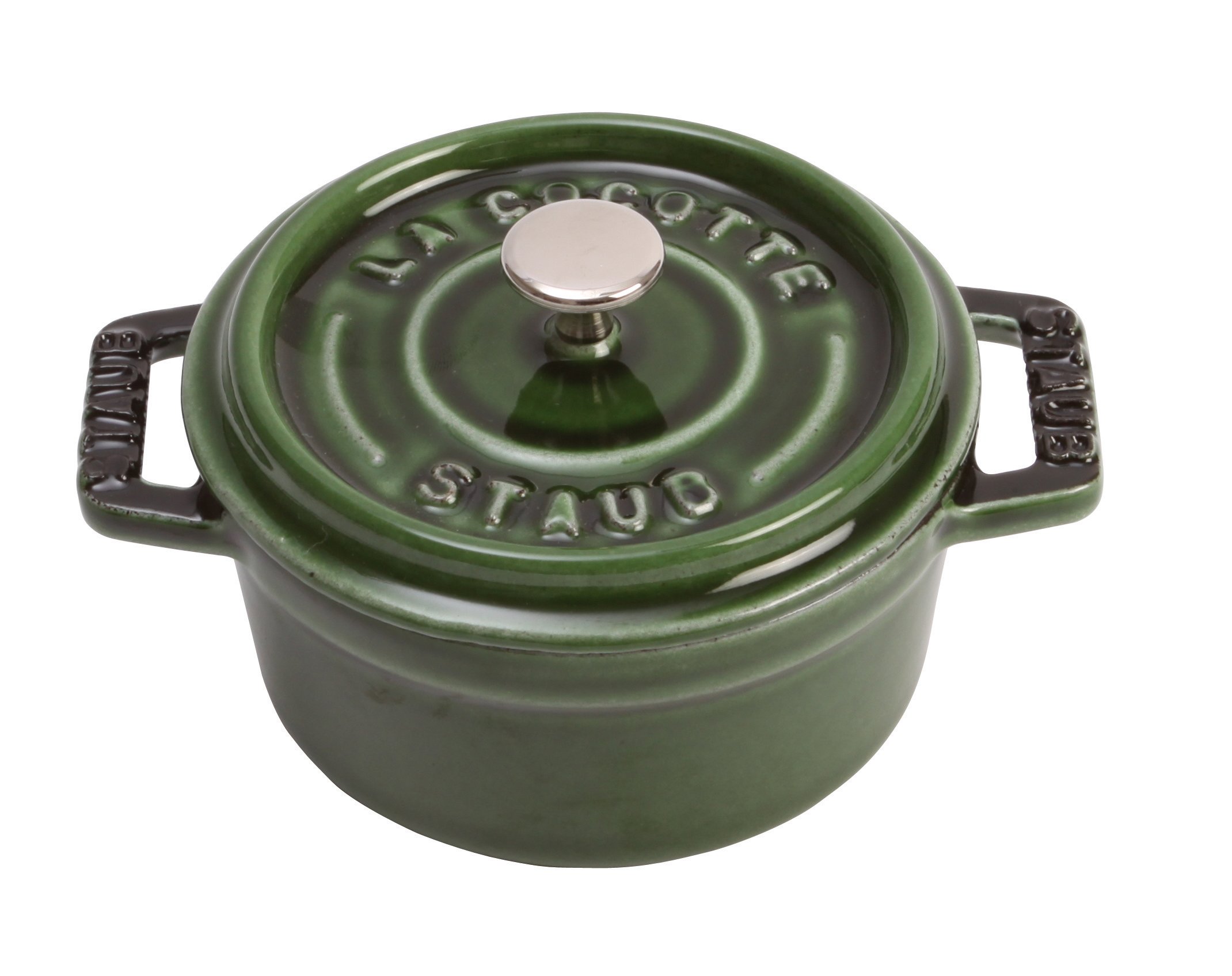Staub Mini Pico Cocotte Round Enameled Cast Iron Pot - 0.25 Qt, Basil Green | Perfect for Individual Servings, French Onion Soup & Baked Desserts | Small Two-Handed Dutch Oven for Kitchen & Dining