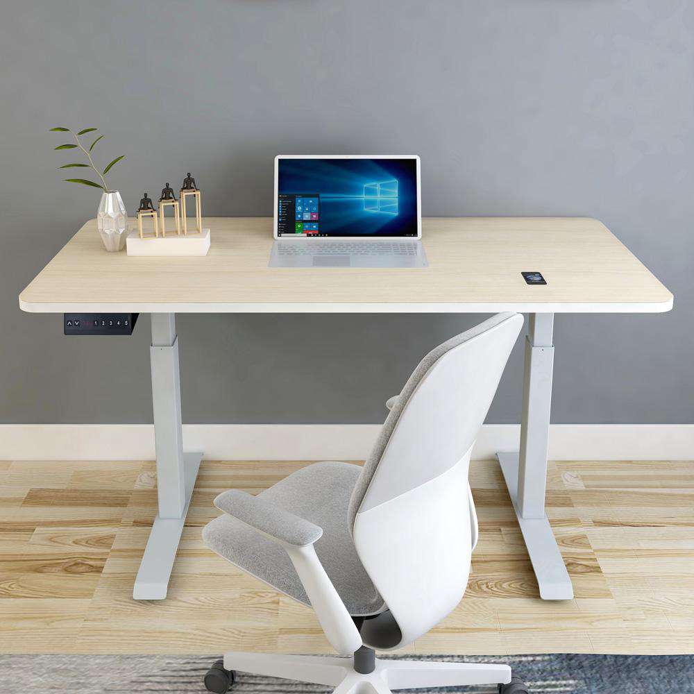 120cm Height Adjustable Standing Desk with Dual Motors - Electric Sit Stand Desk Frame with Birch Top for Home & Office Workspace - Ergonomic & Motorized Adjustable Desk for Comfortable Working