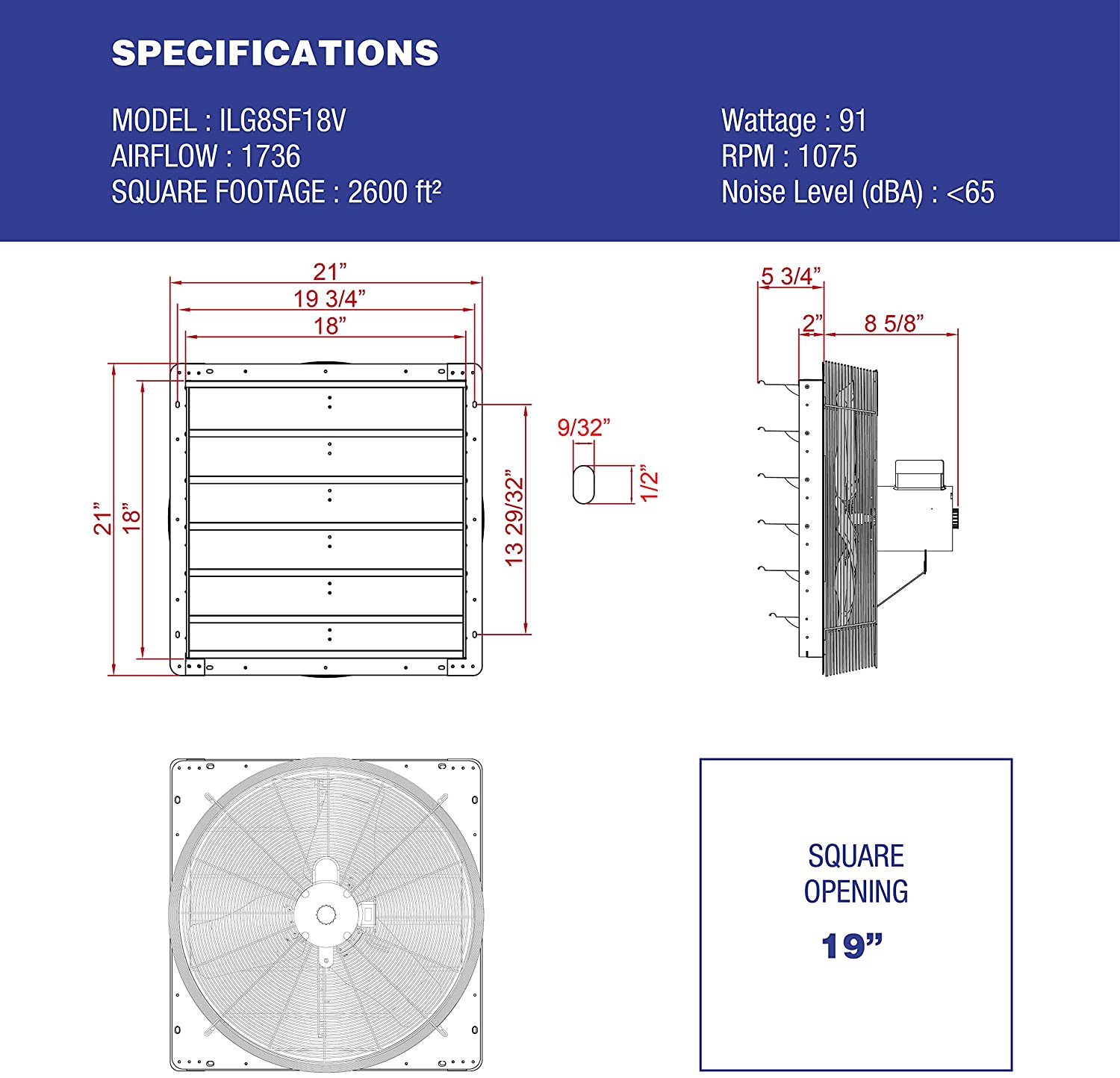 iLIVING 18 Inch Variable Speed Wall Mount Shutter Exhaust Fan - ILG8SF18V - for Home Ventilation, Attic Cooling, and Garage Air Circulation