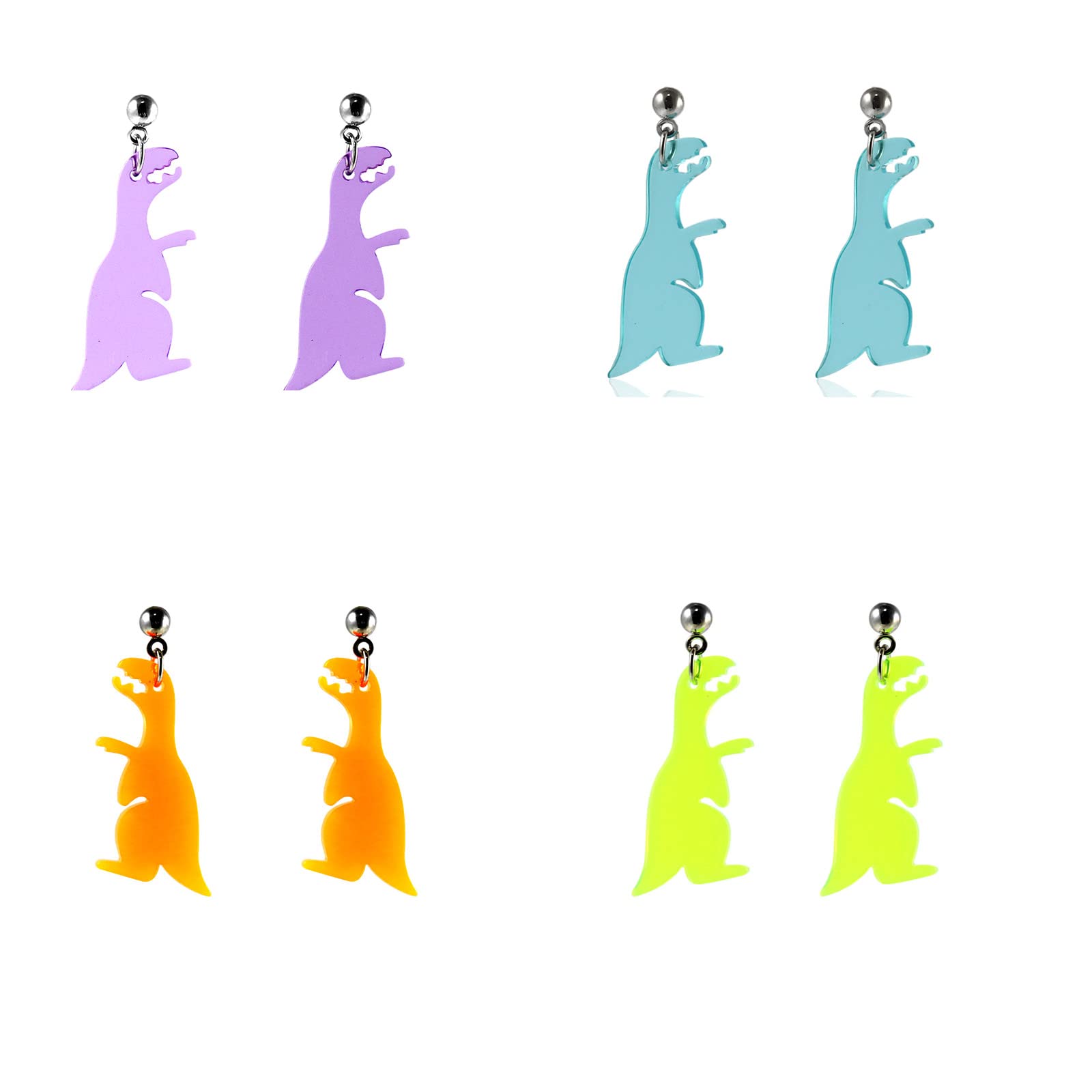 4 Pairs Cute Colorful Animal Acrylic Dinosaur Stud Earrings for Women Girls - Kawaii Harajuku Jewelry Gift for Birthday, Party & Daily Wear