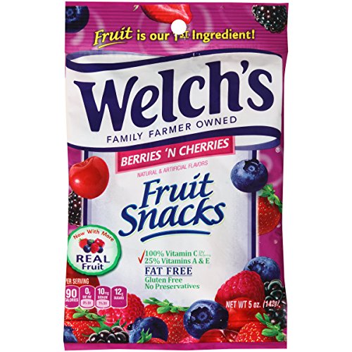 Welch's Mixed Berry & Cherry Fruit Snacks, 5-Ounce Bags (Pack of 12) - Healthy Gluten-Free Snacks for Kids Lunch, School, Office & Travel