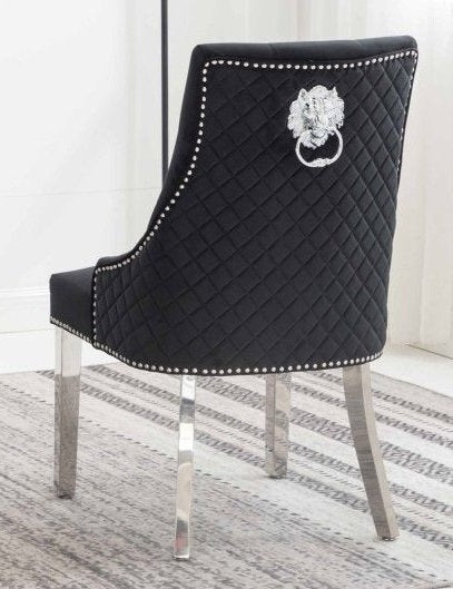 Luxury Black Velvet Dining Chairs with Deep Tufting & Lion Knocker - Set of 2 for Elegant Dining Room & Home Decor