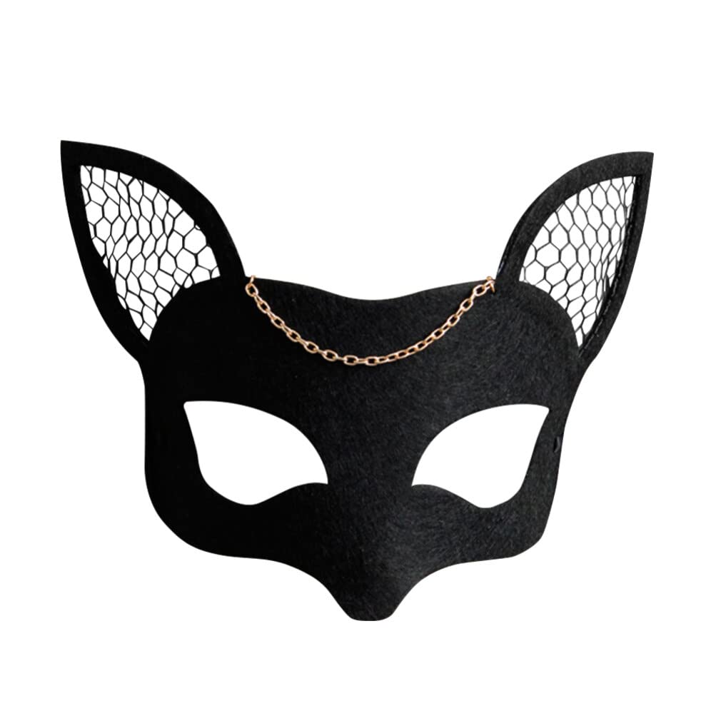 Amosfun Fox Mask - Black Felt Cosplay Mask for Women, Halloween Carnival Party Costume Accessory, Masquerade Mask for Cosplay, Mardi Gras & Themed Events