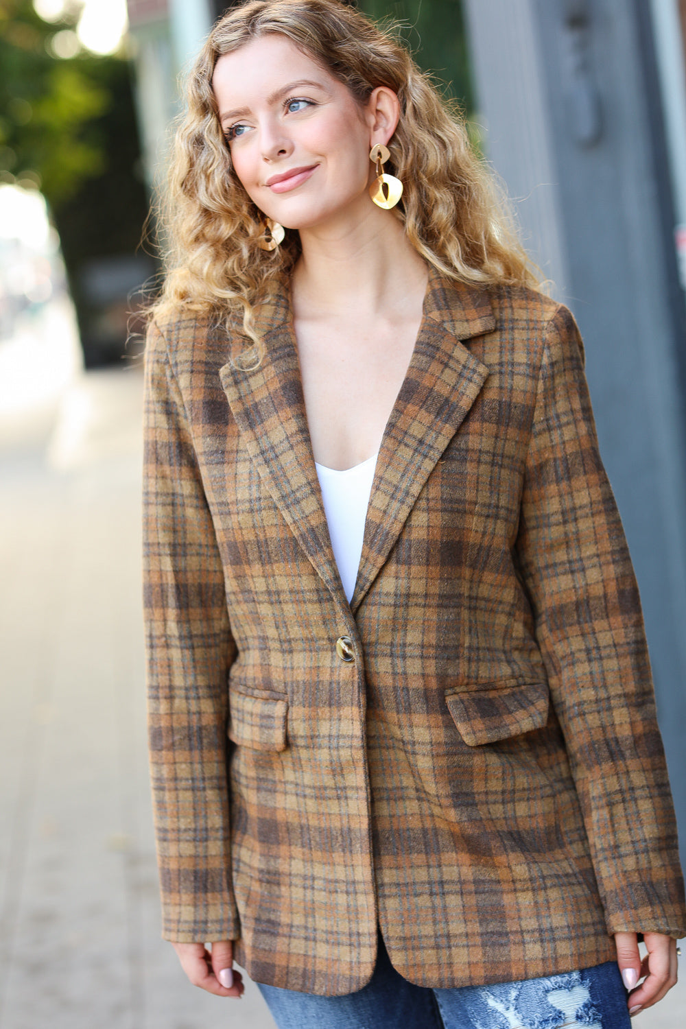 Make It Happen Spice Plaid Tailored Collar Lapel Blazer for Women - Stylish Office Wear & Business Casual Outfits