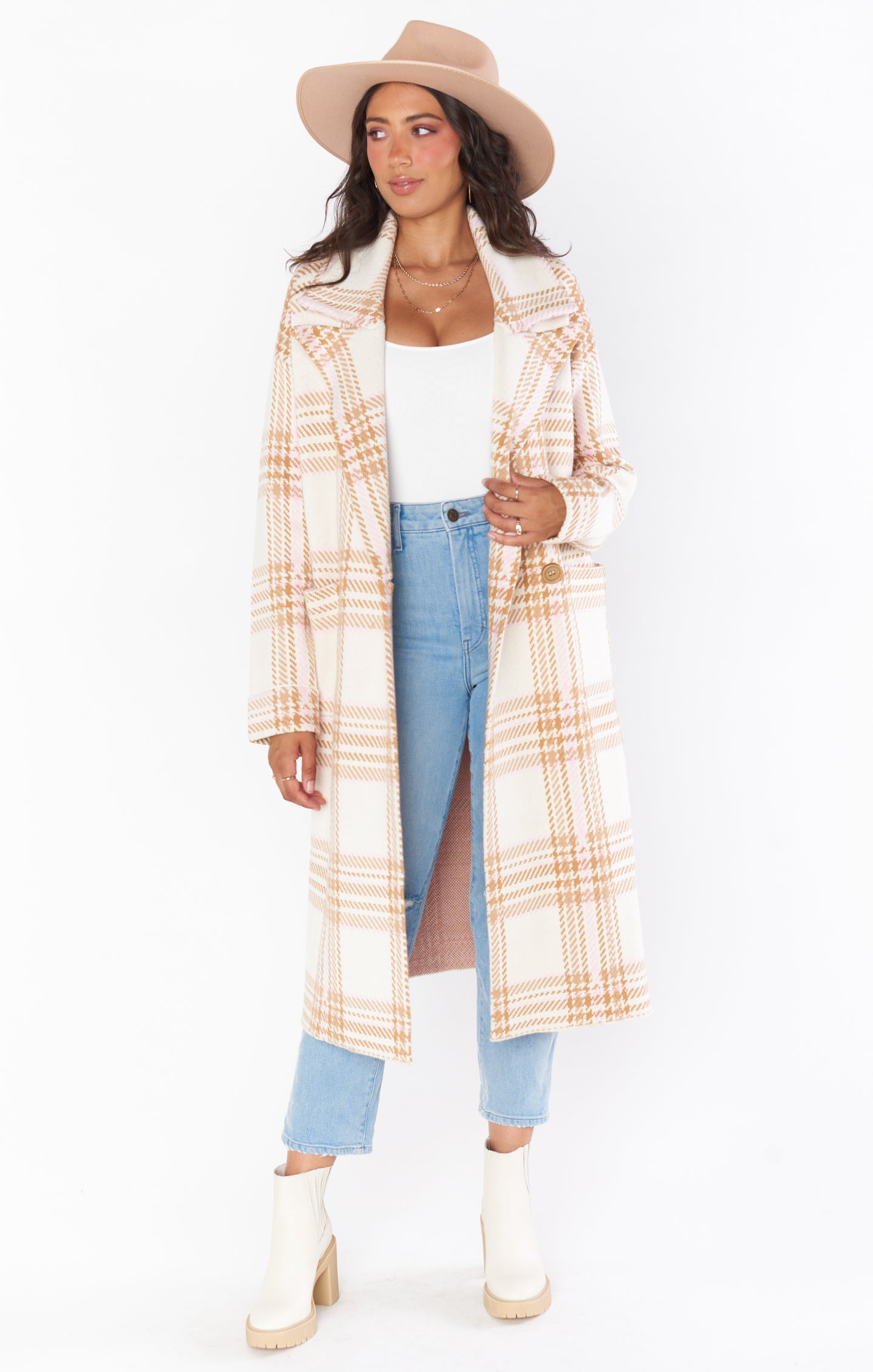 Melrose Sweater Jacket - Women's Neutral Plaid Knit Cardigan for Fall & Winter | Cozy Oversized Open Front Wrap for Casual Outfits & Layering