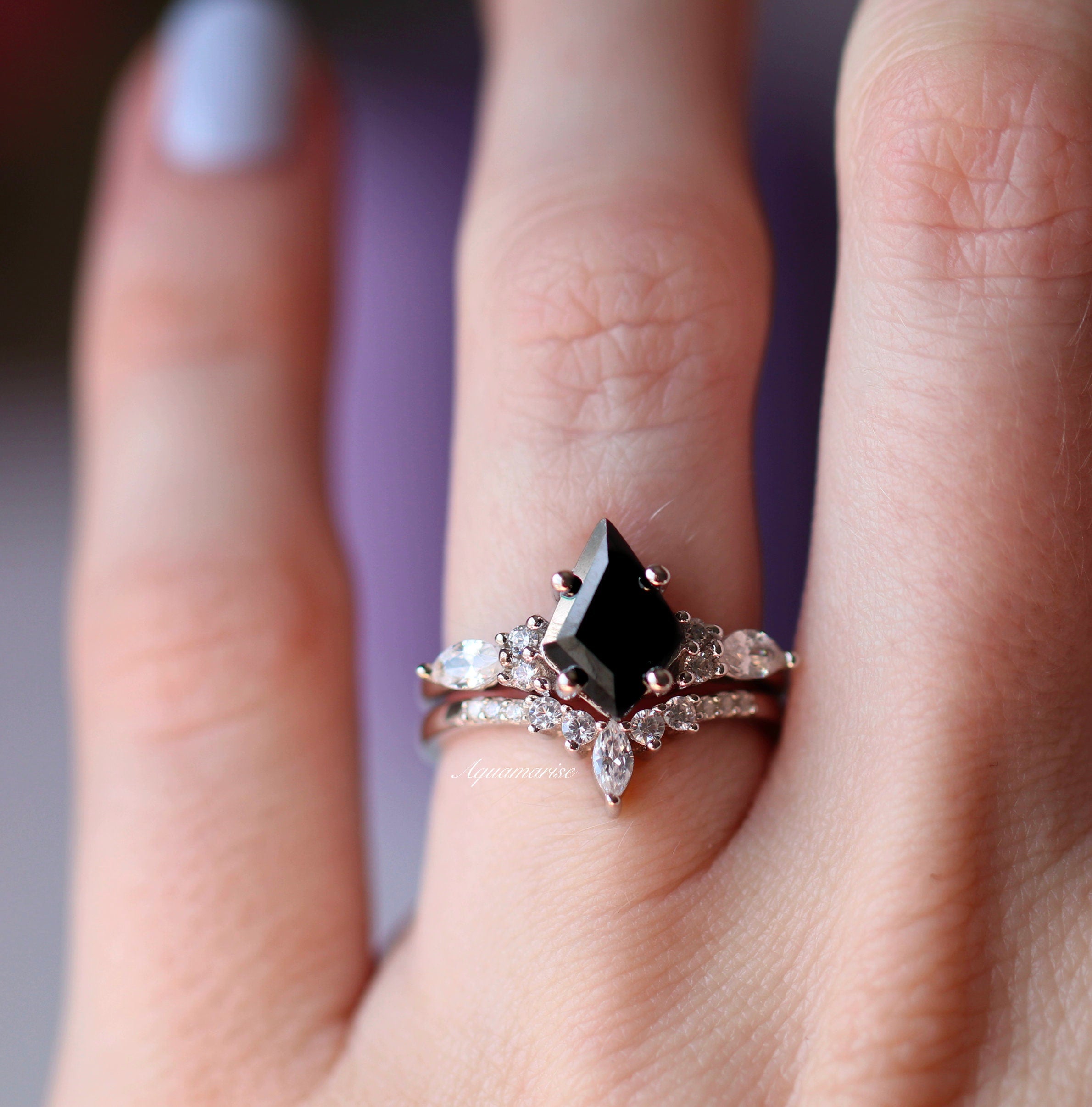 Skye Kite™ Black Diamond Ring Set - Sterling Silver Wedding Band & Engagement Ring for Women, Perfect for Anniversary Gifts & Romantic Occasions