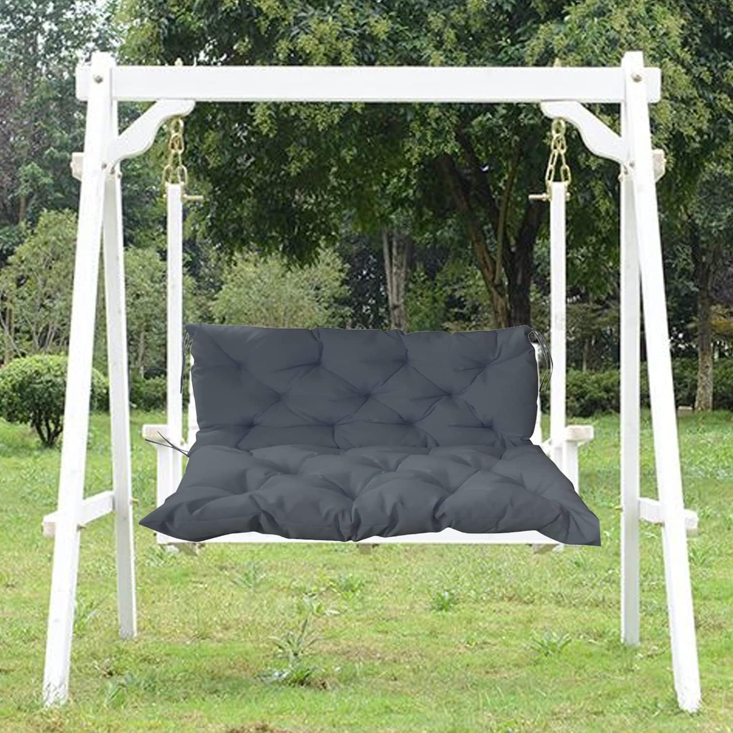 **Replacement Swing Chair Cushion – Soft Waterproof Garden Bench Cushion with Backrest & Non-Slip Ties – 40x59 Inch Dark Grey – Perfect for Porch, Patio & Outdoor Relaxation**