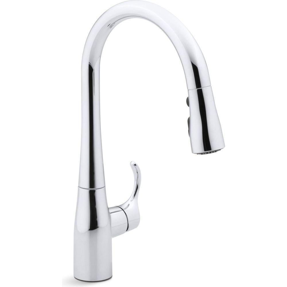 KOHLER 597-CP Simplice Pull Down Kitchen Faucet with 3-Spray Function - Polished Chrome Finish for Modern Kitchen Sinks | Perfect for Washing Dishes, Filling Pots & Cleaning Vegetables