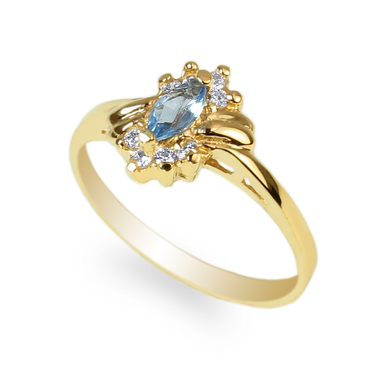 JamesJenny 14K Yellow Gold 0.3ct Baby Blue Marquise Cubic Zirconia Ring for Women - Size 4-10 - Elegant Jewelry Gift for Anniversary, Engagement & Special Occasions