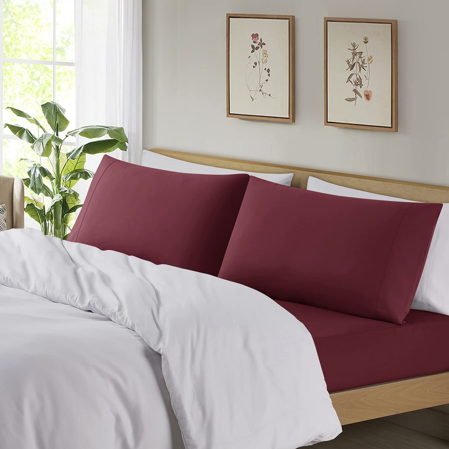 Empyrean Bedding Royal Pillowcases - Queen Size Set of 2 - Ruby Wine (Burgundy) - Luxury 100% Cotton Pillow Covers for Bedroom Decor, Hotel Style, Gift Idea
