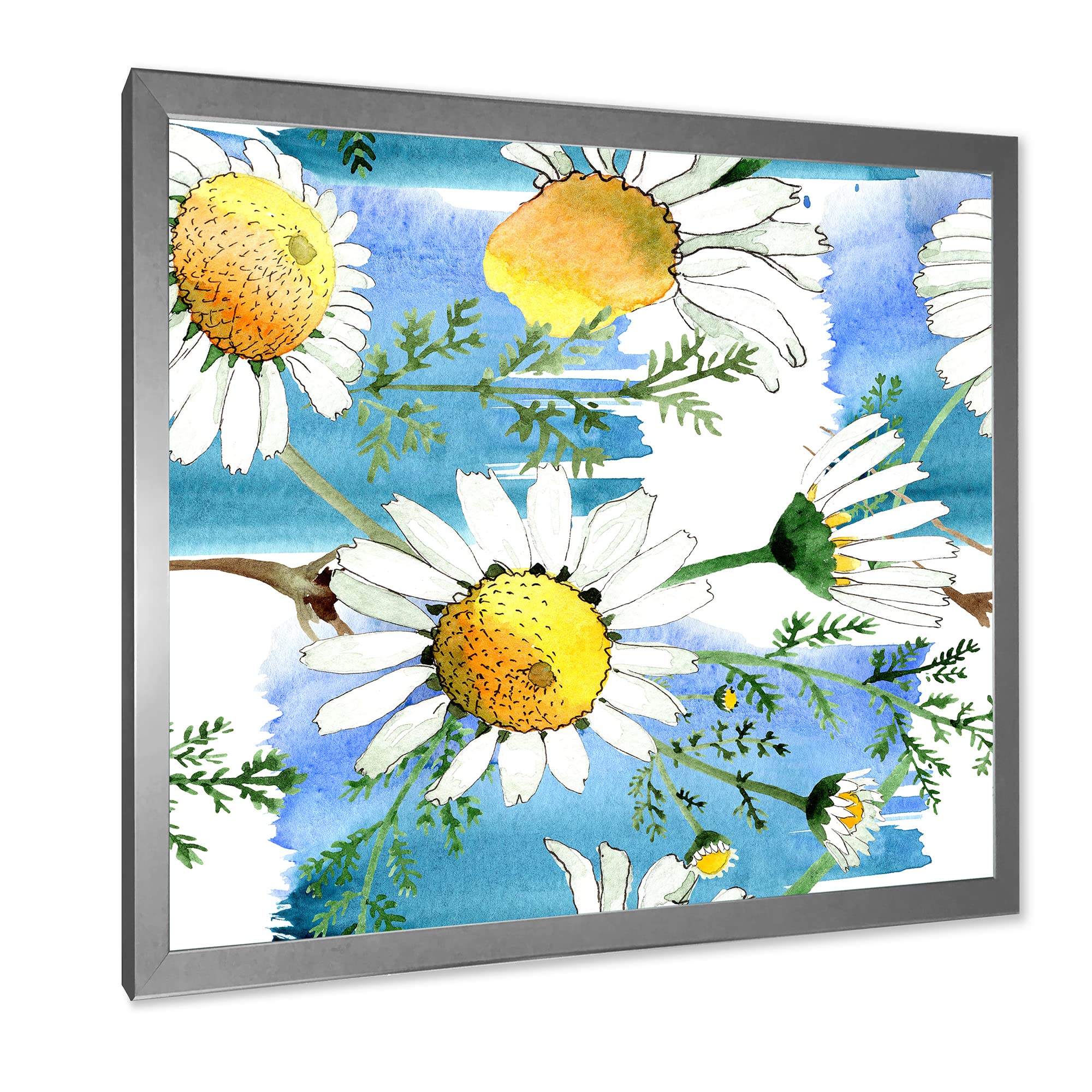 DesignQ Wild Spring Chamomile Flowers Traditional Framed Wall Art - Home Decor for Living Room, Bedroom & Office