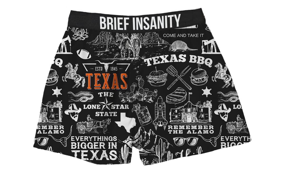 BRIEF INSANITY Men's Comfortable Loose Fit Boxer Shorts - Soft Cotton Underwear with Texas State Chalk Graphic Print | Breathable & Comfy Boxers for Sleep, Lounge & Everyday Wear (Large)