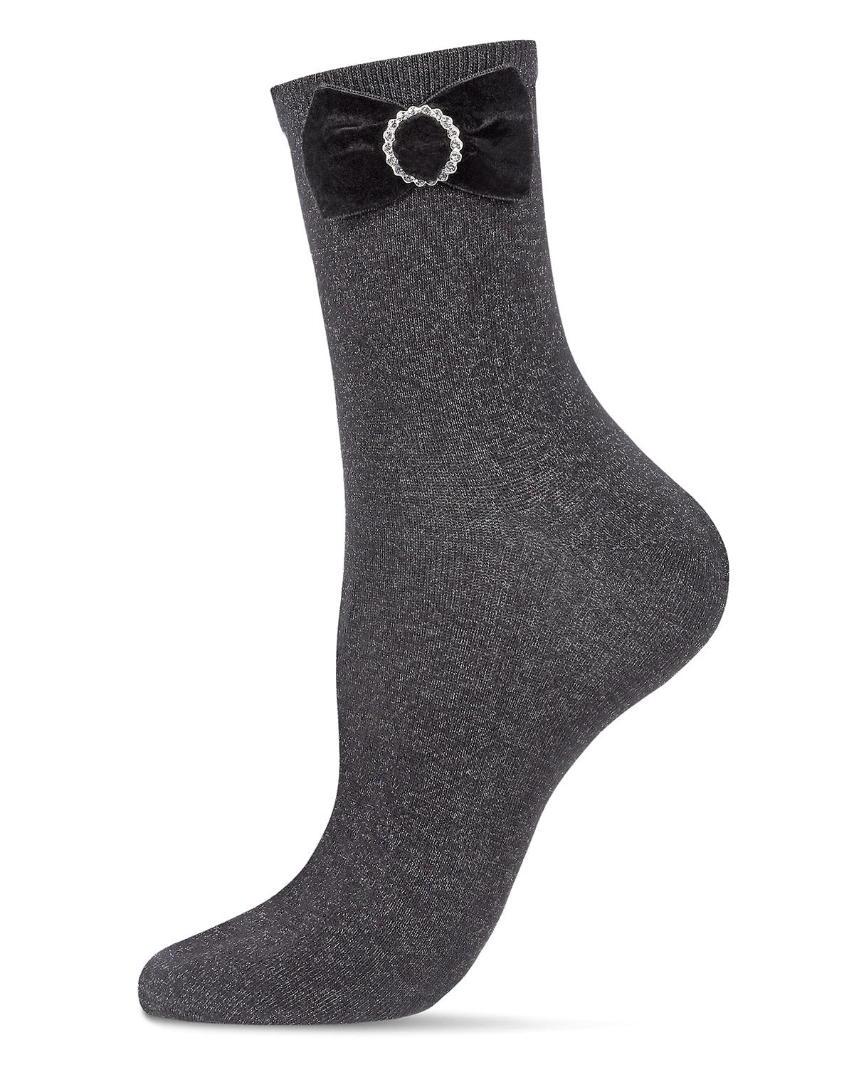 MeMoi Women's Velvet Bow Metallic Lurex Crew Socks - Cozy Winter Socks for Women, Fashionable Holiday Gift, Perfect for Christmas, Party & Casual Wear