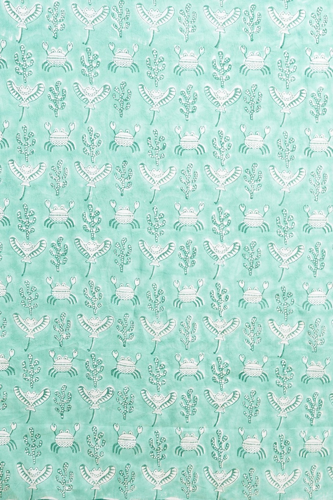 Fiddler Green Crab Block Printed Cotton Saree - Handmade Indian Traditional Saree for Women - Perfect for Weddings, Festivals & Cultural Events