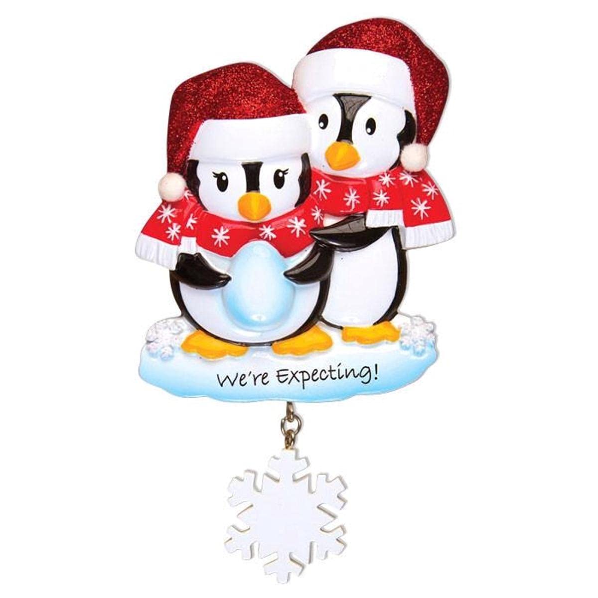 2024 Custom Penguin Couple Christmas Ornament - Personalized 'We're Expecting' Pregnancy Announcement Decor for Tree, Wedding & Family - Glittered Egg Design (Free Engraving) | Perfect for Baby Shower Gifts & Holiday Decorations