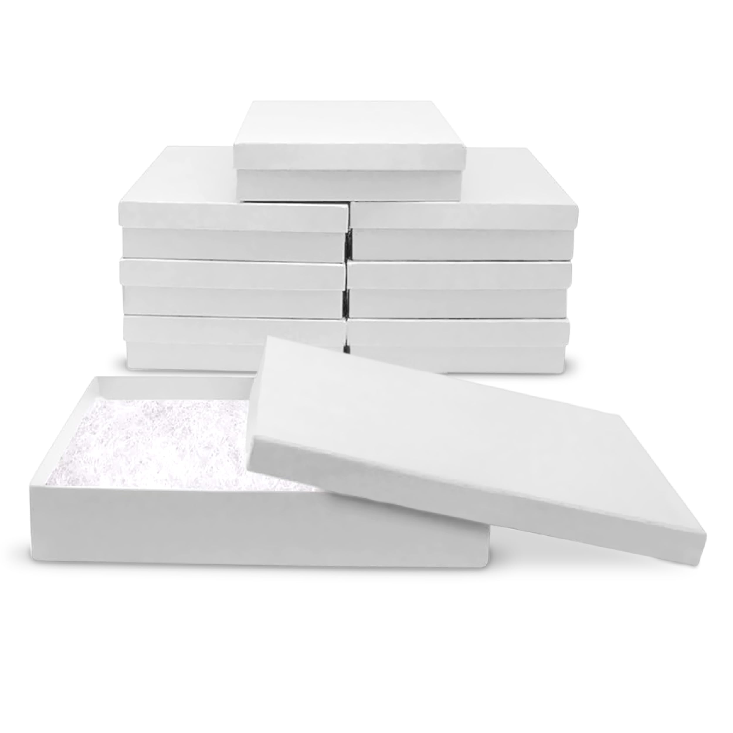 8 Pack White Jewelry Gift Box 7x5x1.25 Inches with Cotton Filling | Premium Cardboard Jewelry Storage Box with Lid | Made in USA | Perfect for Bracelets, Necklaces, Rings & Earrings | Great for Gifting, Wedding Favors & Retail Display