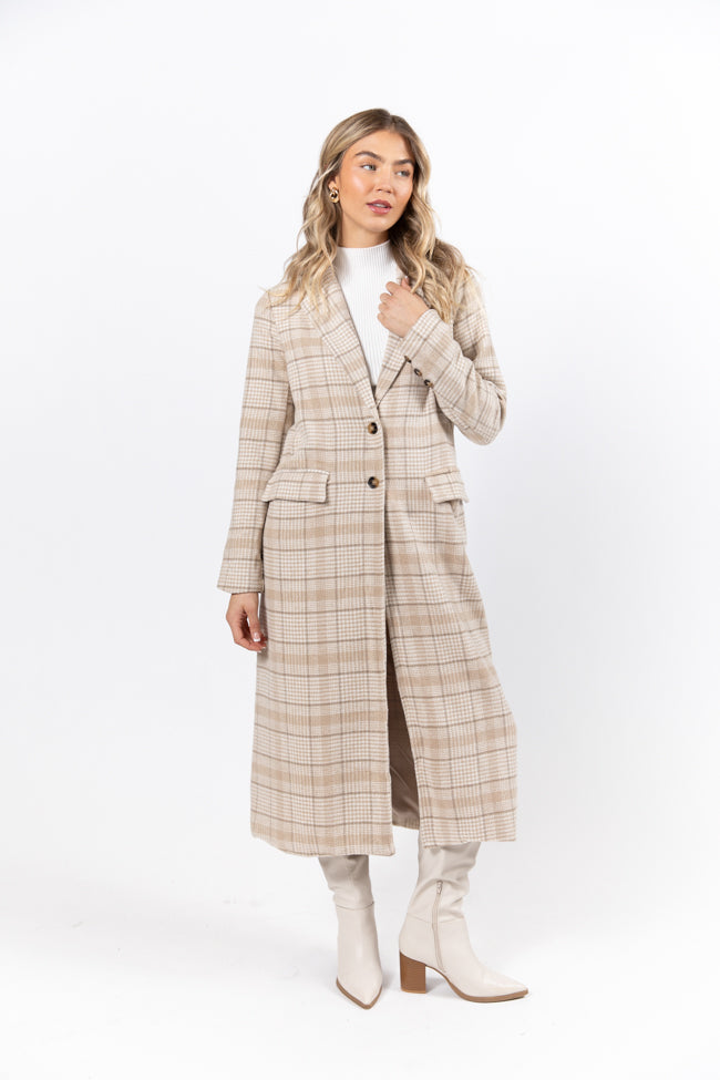 Chill Out Tan Plaid Coat for Women - Stylish Winter Jacket with Warm Fleece Lining | Perfect for Outdoor Activities, Casual Wear & Cold Weather Fashion