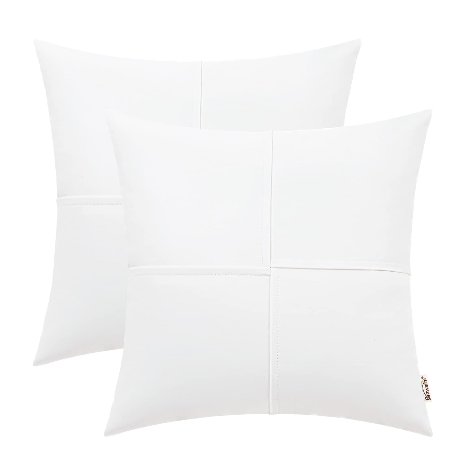 BRAWARM 20x20 Inch Faux Leather Throw Pillow Covers - Pack of 2, Hand Stitched Decorative Pillow Cases for Couch, Sofa, Bed - Perfect for Living Room, Home & Garden Decor (White)