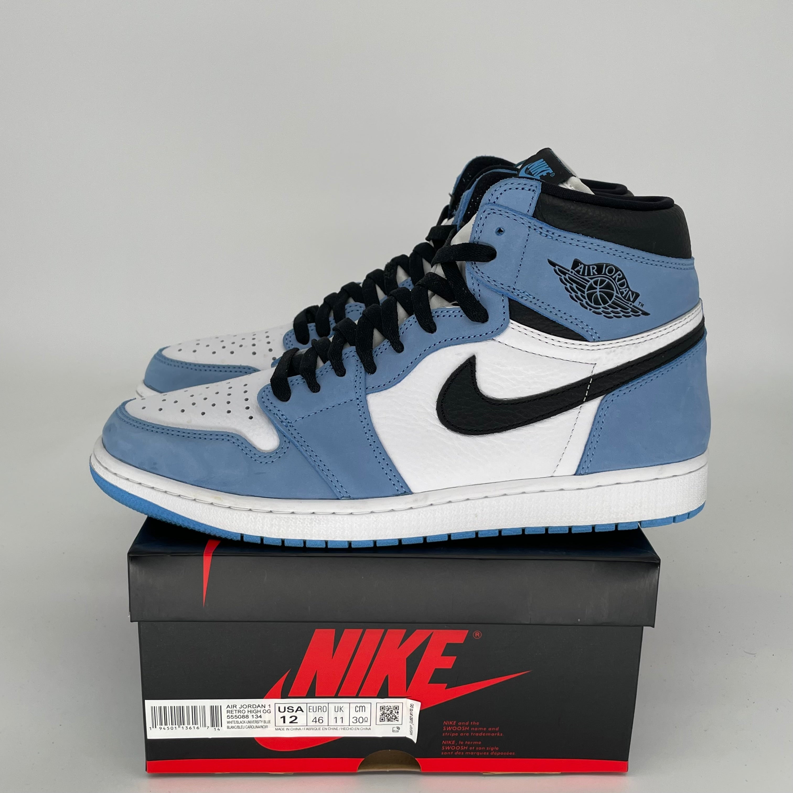 AIR JORDAN 1 UNIVERSITY BLUE Men's Basketball Shoes Size 12 - Retro High OG Style 555088-134 for Sneaker Collectors & Streetwear Fashion