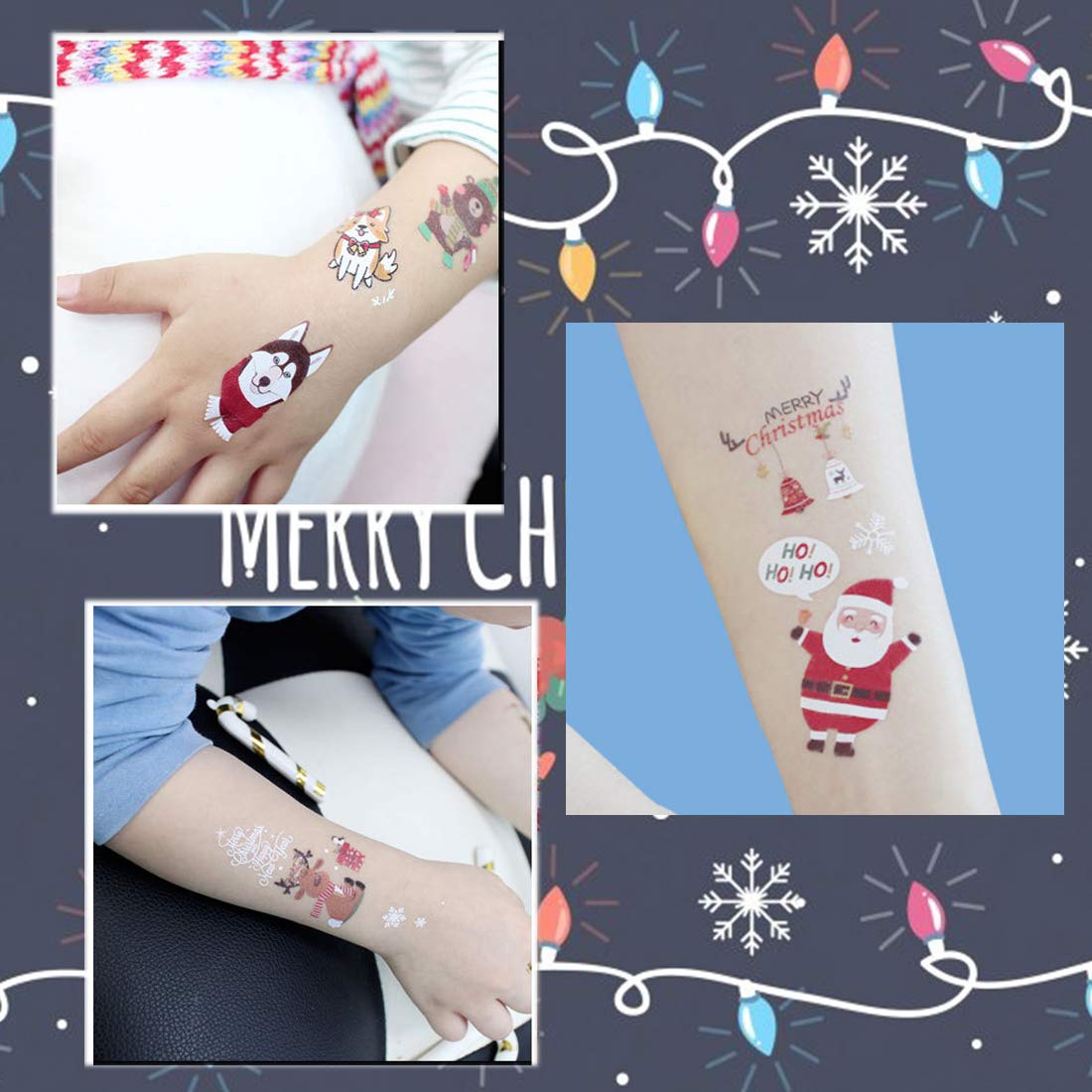 Ooopsiun Christmas Temporary Tattoos for Kids - 80 Pcs Santa, Snowman & Reindeer Holiday Tattoos | Fun Christmas Party Favors, Stocking Stuffers & Holiday Decorations for Children | Perfect for Classroom Activities, Birthday Parties & Festive Celebrations