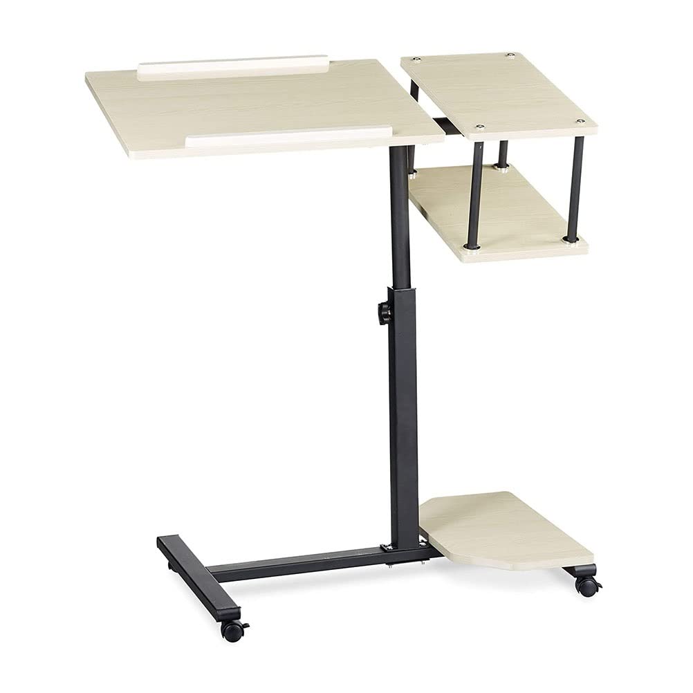 Adjustable Overbed Table with Wheels - Rolling Laptop Desk for Home & Office, Height & Angle Adjustable Mobile Stand for Sofa, Notebook, Computer Work - White (Ideal for Small Spaces, Bedside Use & Remote Work)