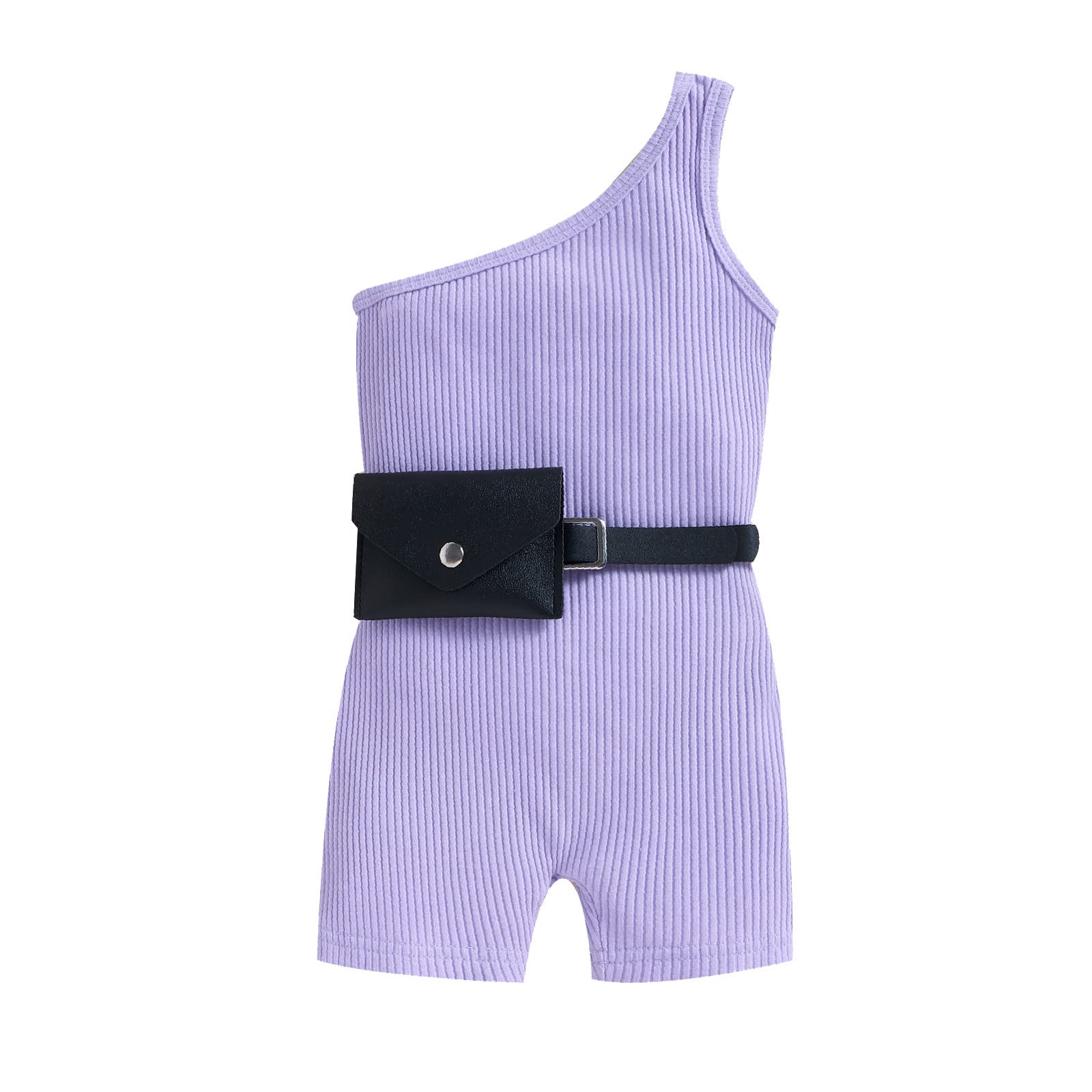 Baby Girl Romper Summer Outfit - Sleeveless Ribbed Off-Shoulder Jumpsuit with Adjustable Waist Belt (6-24 Months) | Perfect for Beach, Park & Family Photos