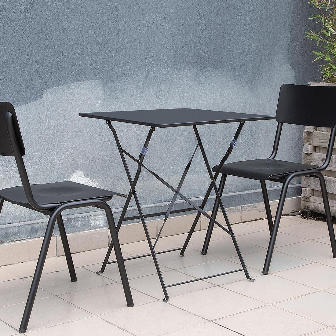 Black Steel Square Outdoor Dining Table - Pavement Style for Restaurant, Hotel, Patio & Garden Use