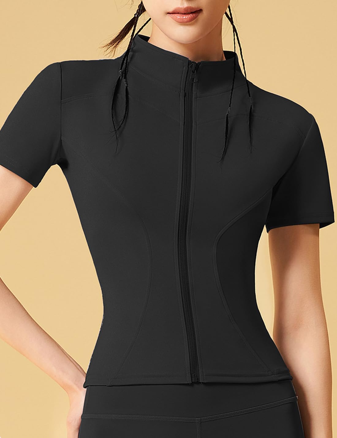 Women's Slim Fit Workout Jacket - Short Sleeve Fitness Coat for Yoga, Running & Gym - Lightweight Casual Sports Top for Women