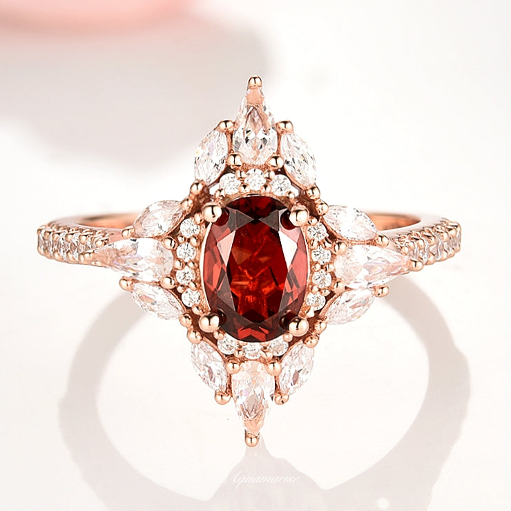 Stella Natural Red Garnet Ring 14K Rose Gold Vermeil - Elegant Jewelry for Women, Perfect for Weddings, Anniversaries & Special Occasions