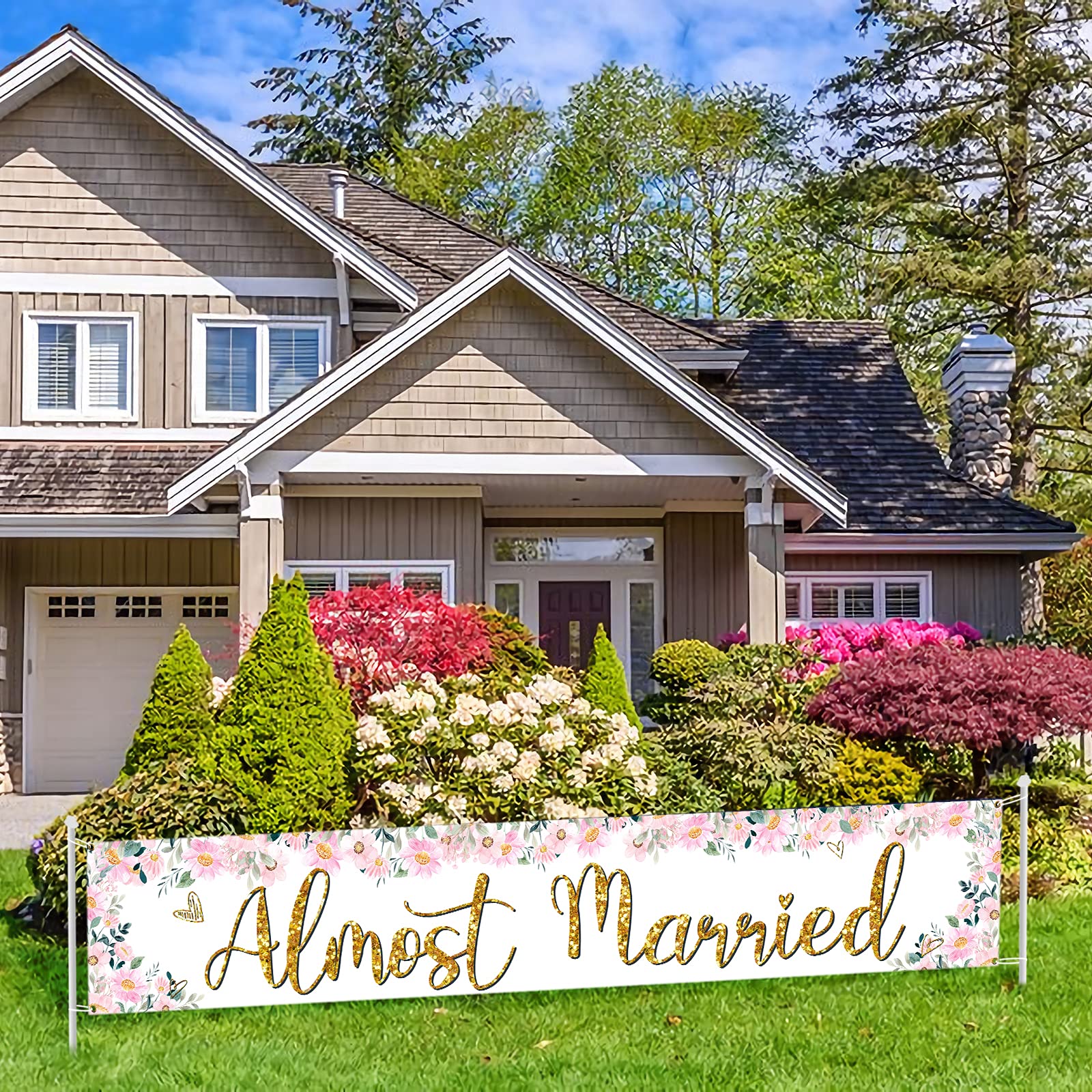 Almost Married Large Banner Sign - 9.8 x 1.6 Ft Wedding Rehearsal Dinner Decor, Engagement Party Sign for Bridal Shower, Bachelorette & Wedding Celebrations - Perfect for Photo Backdrops & Venue Decorations