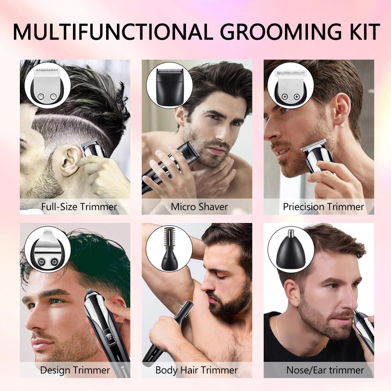 Premium All-in-One Men's Grooming Kit - Beard Trimmer, Hair Clippers, Nose & Ear Trimmer with Ultra-Sharp Stainless Steel Blades | Cordless, Washable & Travel-Friendly | Perfect for Home, Gym & Business Travel