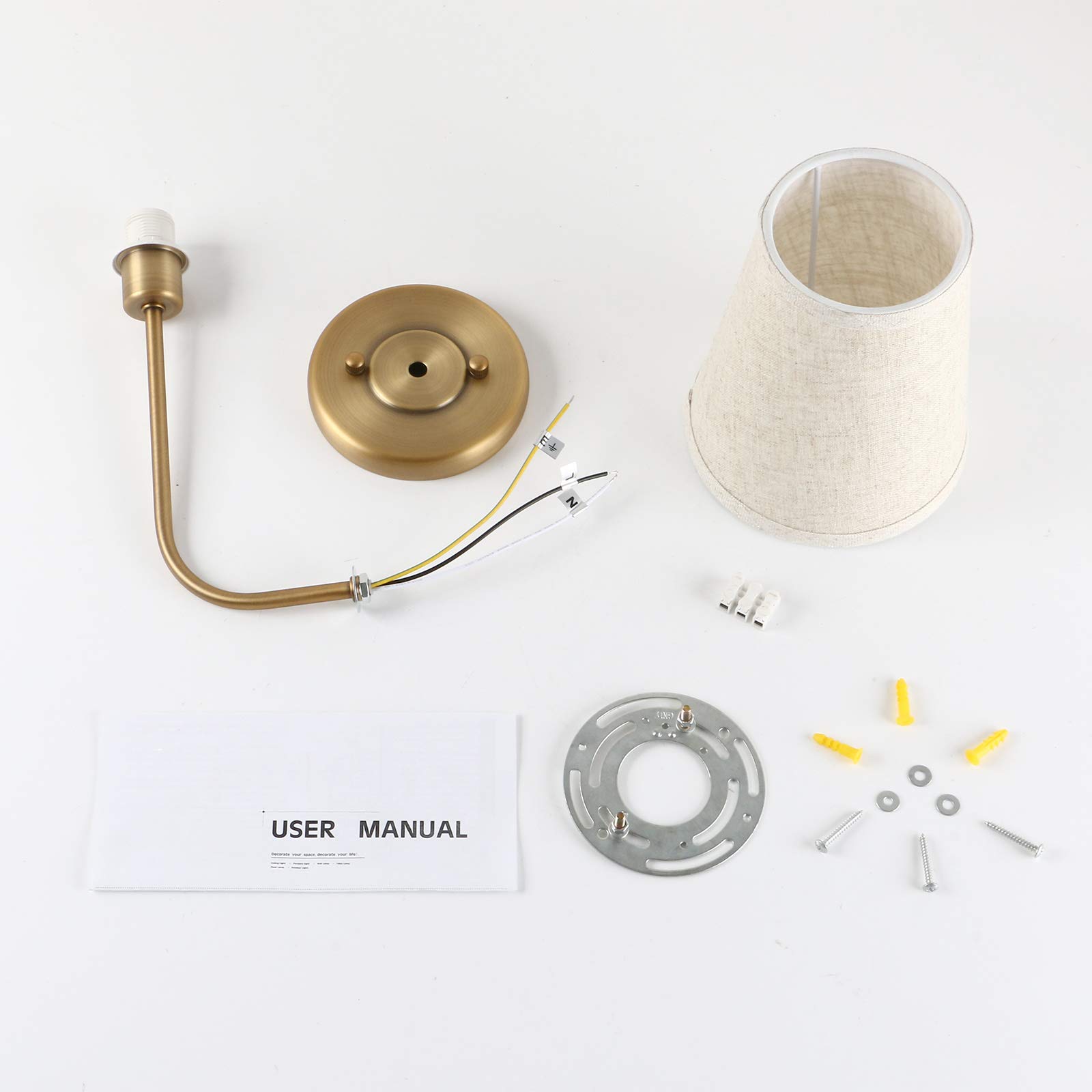 Vintage Brass Wall Sconces Set of 2 - Linen Shade Bathroom Vanity Lights for Bedroom & Living Room