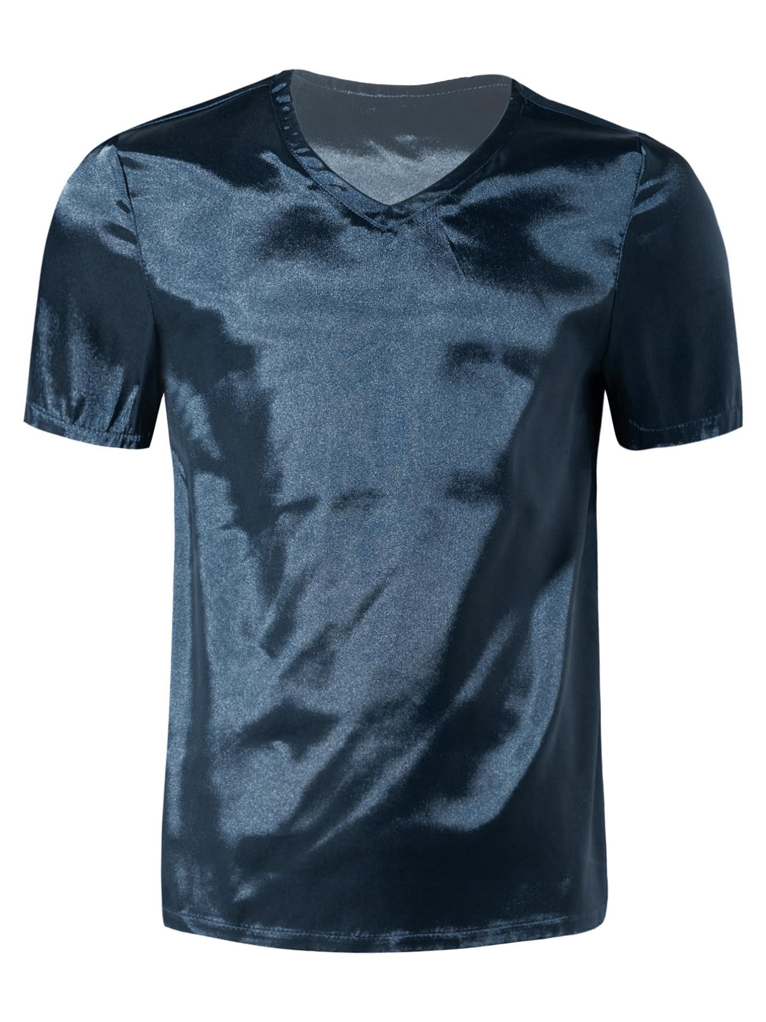 Men's Satin Lingerie Shirt - V-Neck Sleepwear Pajama Top for Nightwear, Athletic Undershirt & Clubwear - Soft Pure Color Satin Shirt for Lounge, Bedtime & Casual Outings