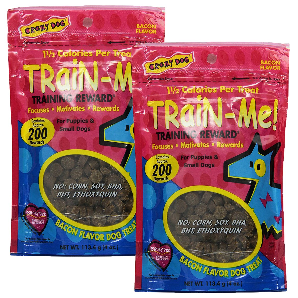 Crazy Dog Train-Me! Bacon Mini Training Reward Dog Treats - 2 Pack | High-Value Rewards for Obedience Training, Potty Training & Behavior Reinforcement | Perfect for Small & Medium Dogs
