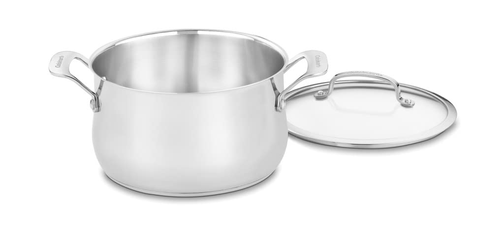 Cuisinart Contour Stainless Steel 5-Quart Dutch Oven with Glass Lid - Silver | Heavy Duty Enameled Cast Iron Pot for Braising, Stewing & Baking | Perfect for Soups, Casseroles & Bread Making