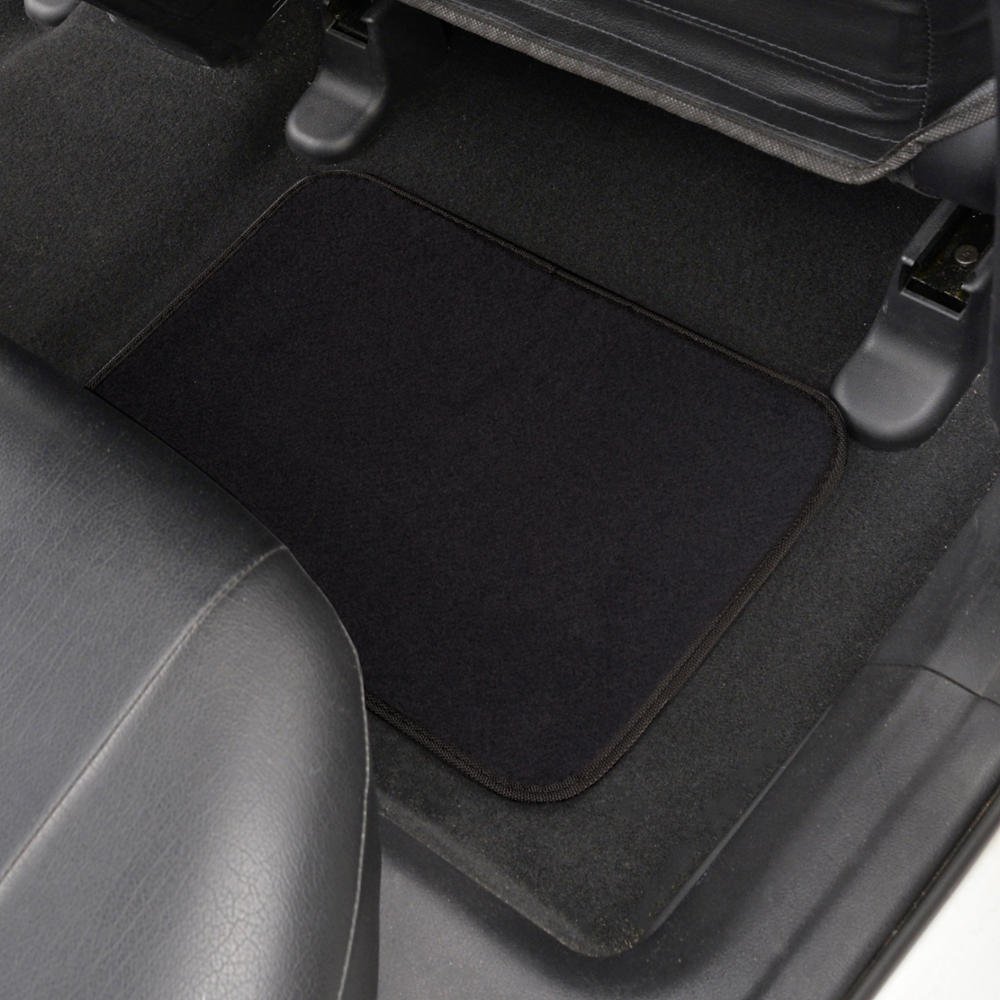 BDK 4-Piece Auto Carpet Floor Mats Set with PolyPro Car Seat Covers & Steering Wheel Cover - Universal Fit for Cars, Trucks, Vans & SUVs | Waterproof & Durable Interior Accessories in Black | Perfect for Daily Commute, Road Trips & Family Travel