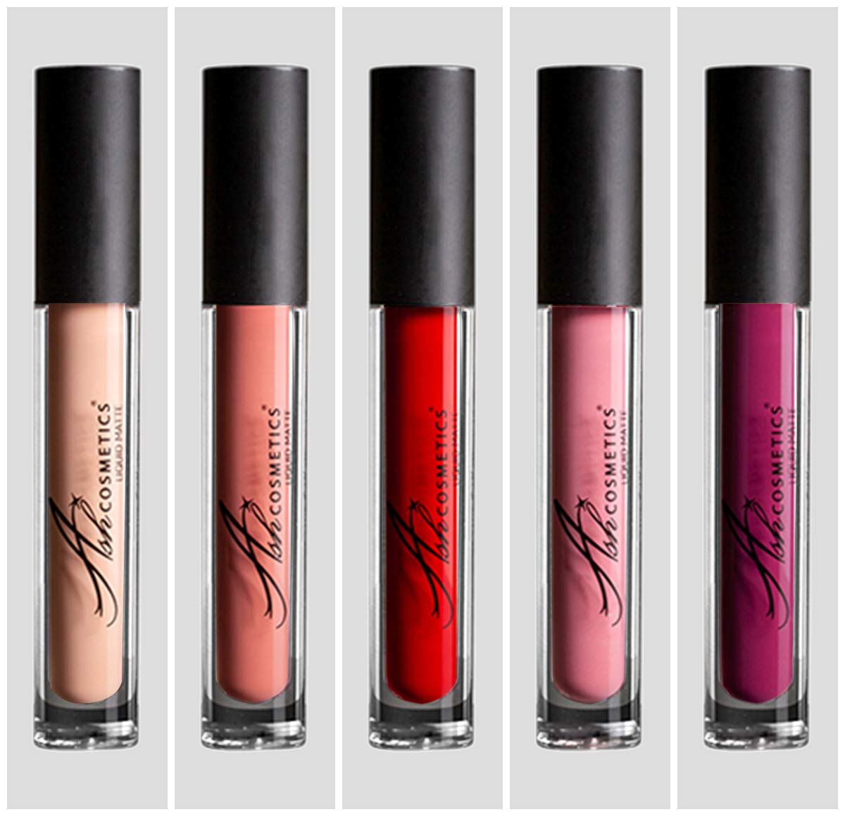 Ash Cosmetics Vegan Liquid Matte Lipstain - Ultra Creamy, Long Lasting, Smudge Proof & Non Sticky - Velvety Smooth Contouring Pigment - Nude, Red & Natural Shades (5 Colors) - Perfect for Everyday Wear, Date Nights & Special Occasions - Women's Gift Idea