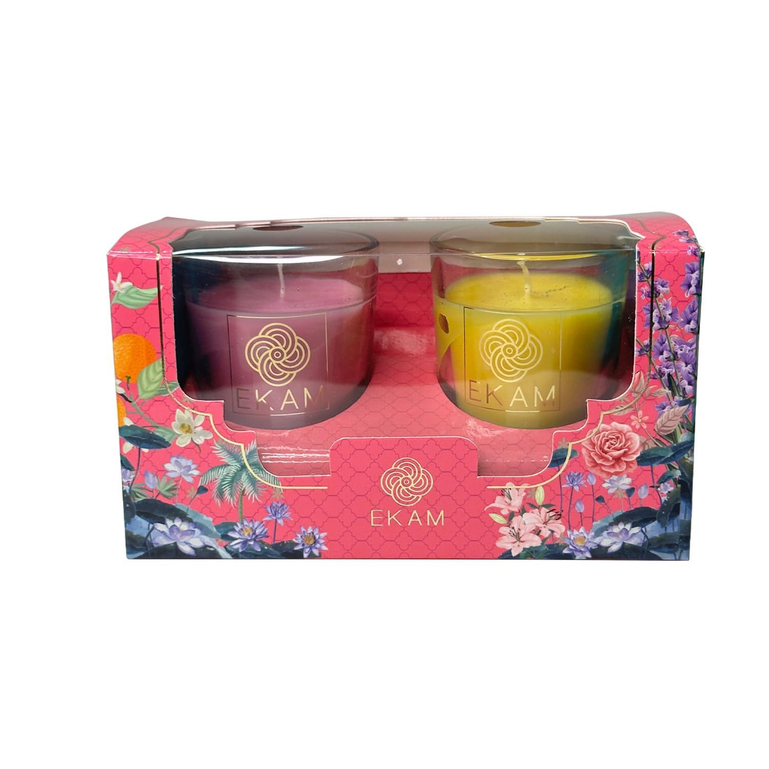 EKAM Luxury Scented Votive Candles - Pack of 2 (Honey Lemon & Clary Sage Geranium) | 10 Hour Burn Time | Home Decor, Gifts & Aromatherapy | Perfect for Christmas, Weddings & Relaxation