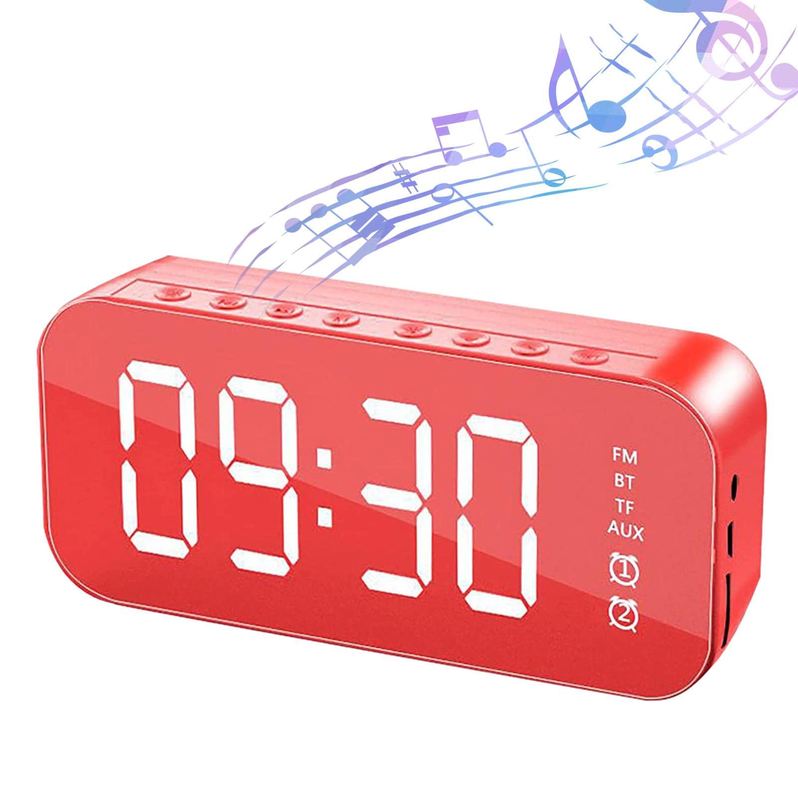 Wireless Bluetooth Speaker with Digital Alarm Clock - 2-in-1 Portable Speaker with 10-Hour Playtime, Adjustable Brightness & 33ft Range - Perfect for Bedroom, Office, Travel with Phones, Tablets & Laptops