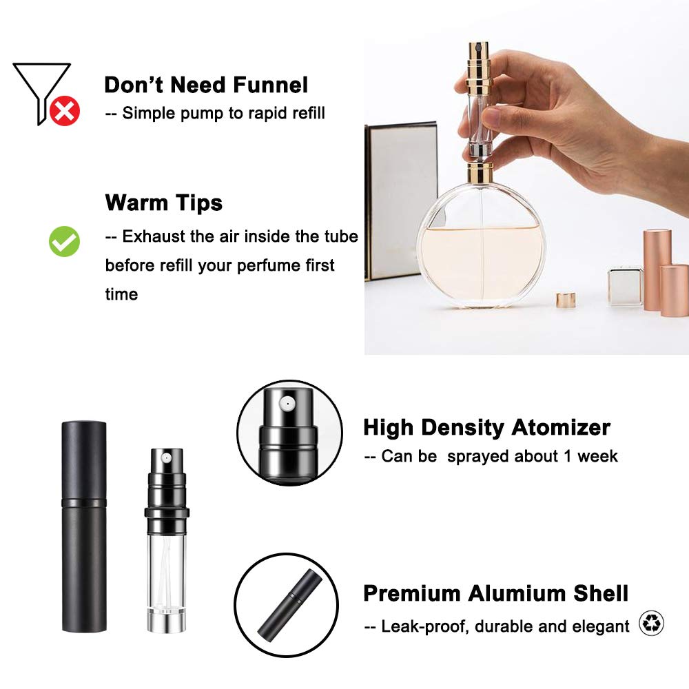 YEEJOK 5ml Refillable Travel Perfume Atomizer - Portable Mini Spray Bottle for Women & Men | Perfect for Airplane Carry-On, Purse, Gym Bag & Vacation Essentials | Leak-Proof Fragrance Container for On-The-Go Use
