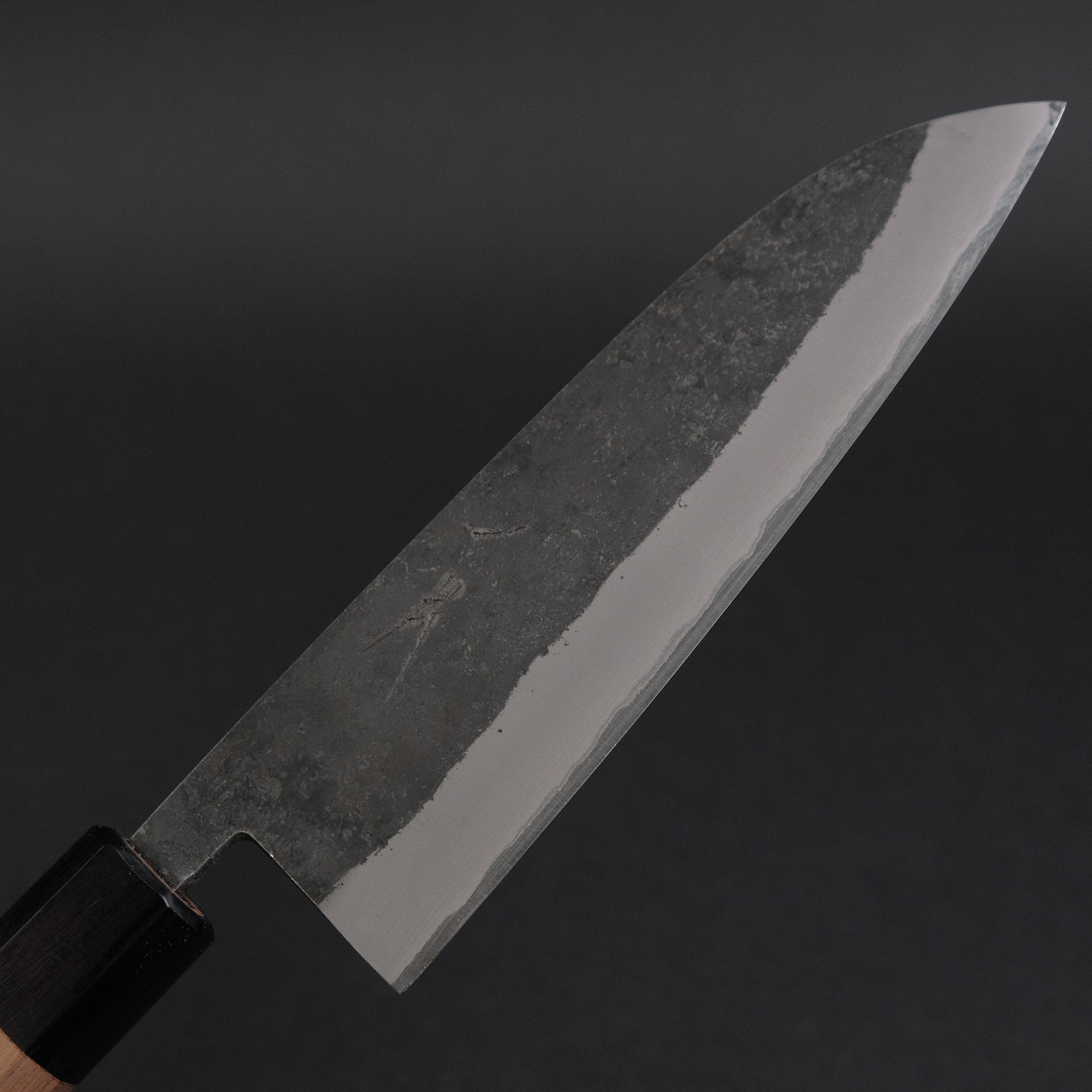 Hitohira Harima Forged Blue #2 Stainless Clad Kurouchi Santoku Knife with Walnut Handle - Japanese Kitchen Knife for Slicing, Dicing & Chopping Vegetables, Meat & Fish