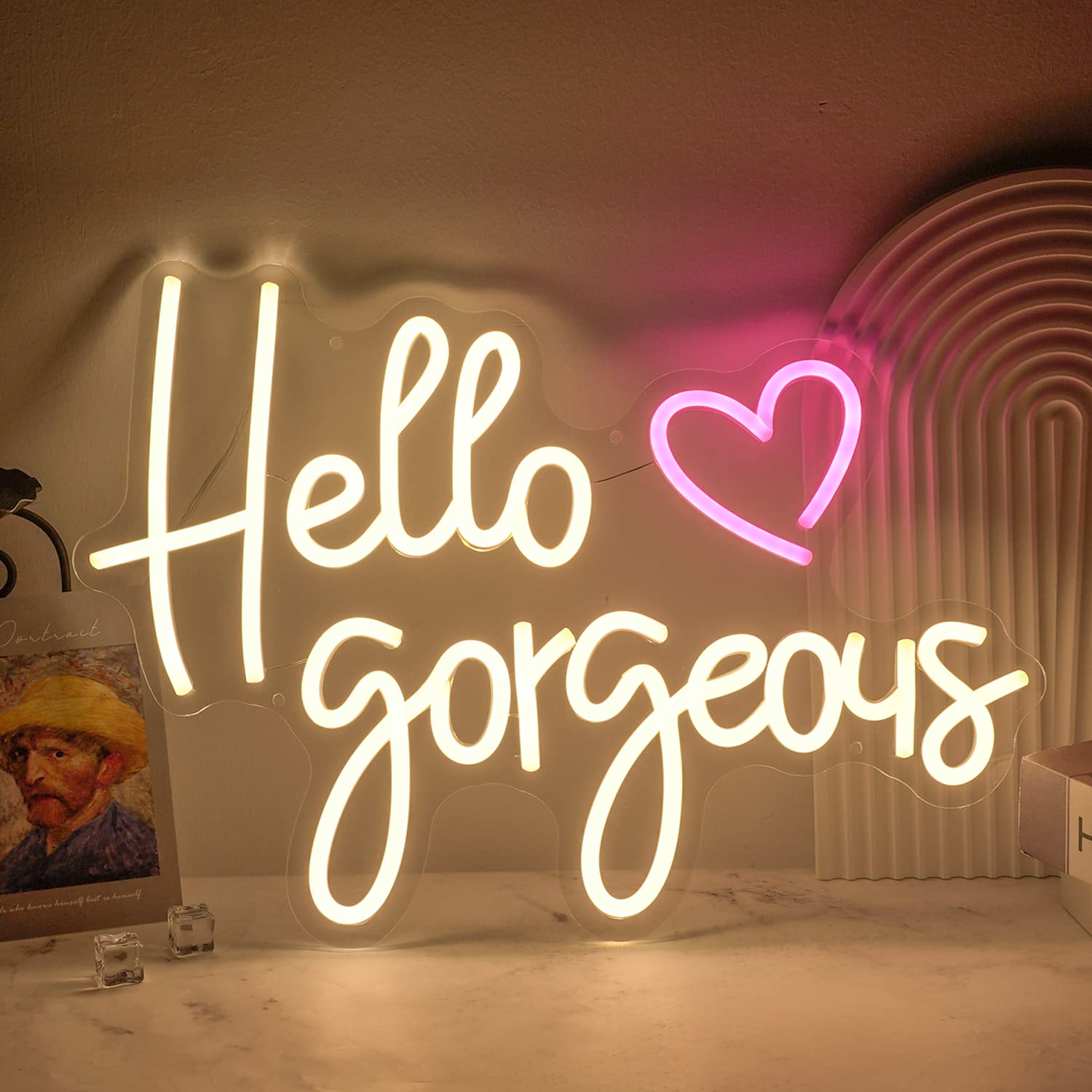 Hello Gorgeous Dimmable Neon Sign - Custom Wall Decor for Bedroom, Wedding & Birthday Parties (Warm White) | Perfect for Home Decor, Events & Instagrammable Backgrounds