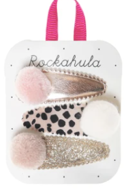 RKH Lily Leopard Print Hair Clips with Pom Poms - Cute Hair Accessories for Girls, Women, Parties & Everyday Wear