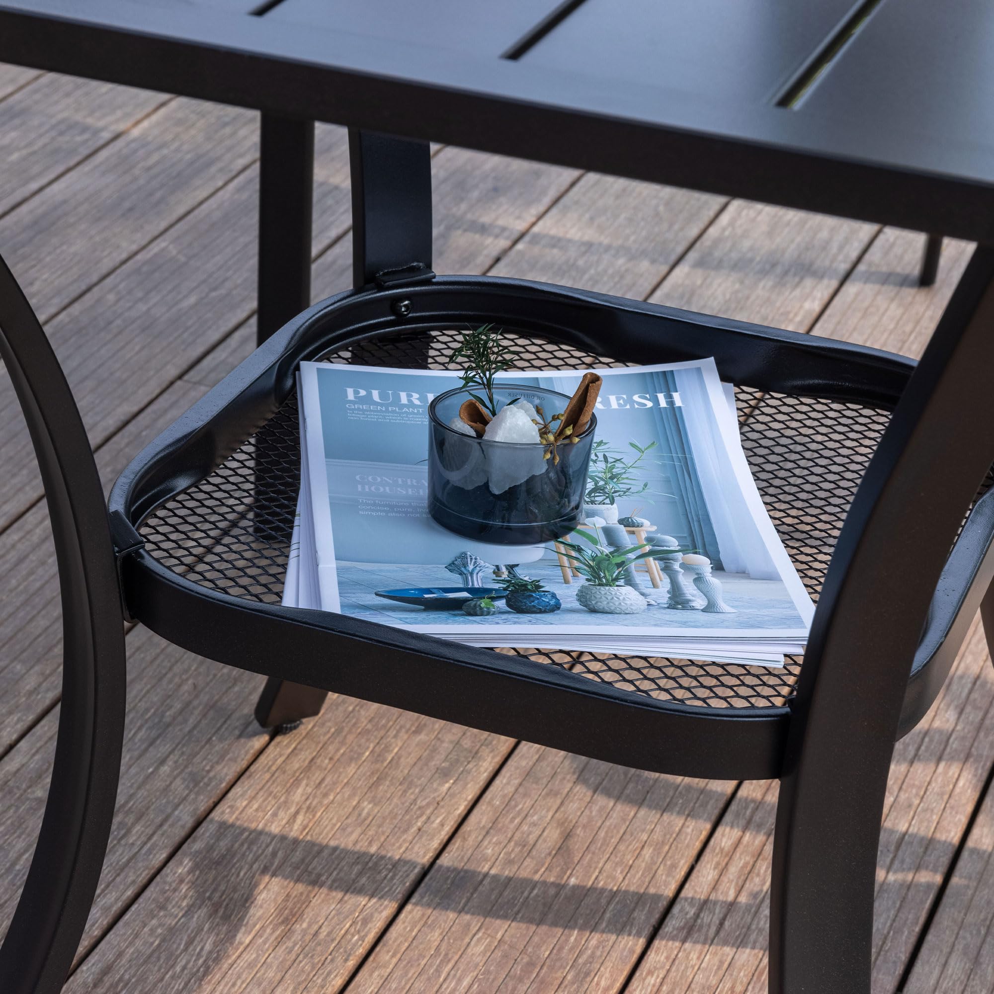 VICLLAX 28x28 Inch Small Patio Dining Table - Black Metal Slatted Tabletop with Storage Shelf for Outdoor Deck, Lawn, Garden & Backyard - Perfect for BBQs, Picnics & Outdoor Entertaining