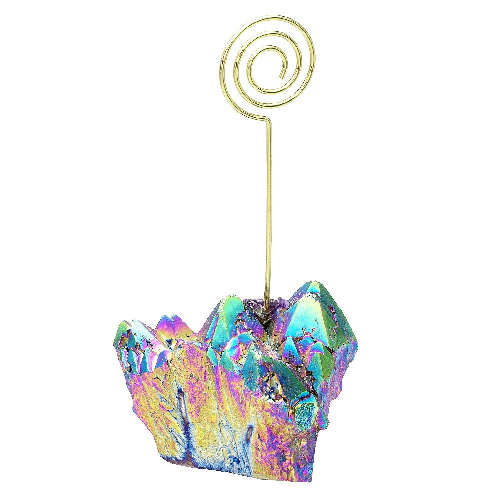 SUNYIK Titanium Coated Crystal Stone Memo Holder - Elegant Desk Organizer for Notes, Photos & Table Numbers | Perfect for Wedding, Home & Office Use | Round Shape with Stylish Cluster Design