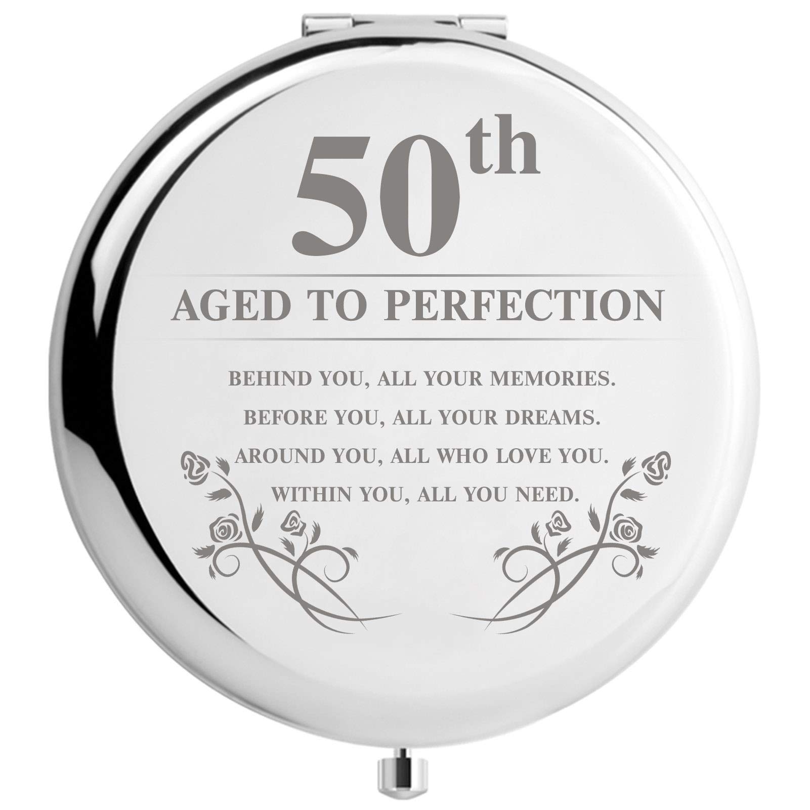 50th Birthday Gifts for Women - Elegant Makeup Mirror with 'Aged to Perfection' Engraving | Perfect 50 Year Old Birthday Present for Wife, Mom, Sister & Best Friends | Great for Vanity, Dressing Table & Travel Makeup Kit