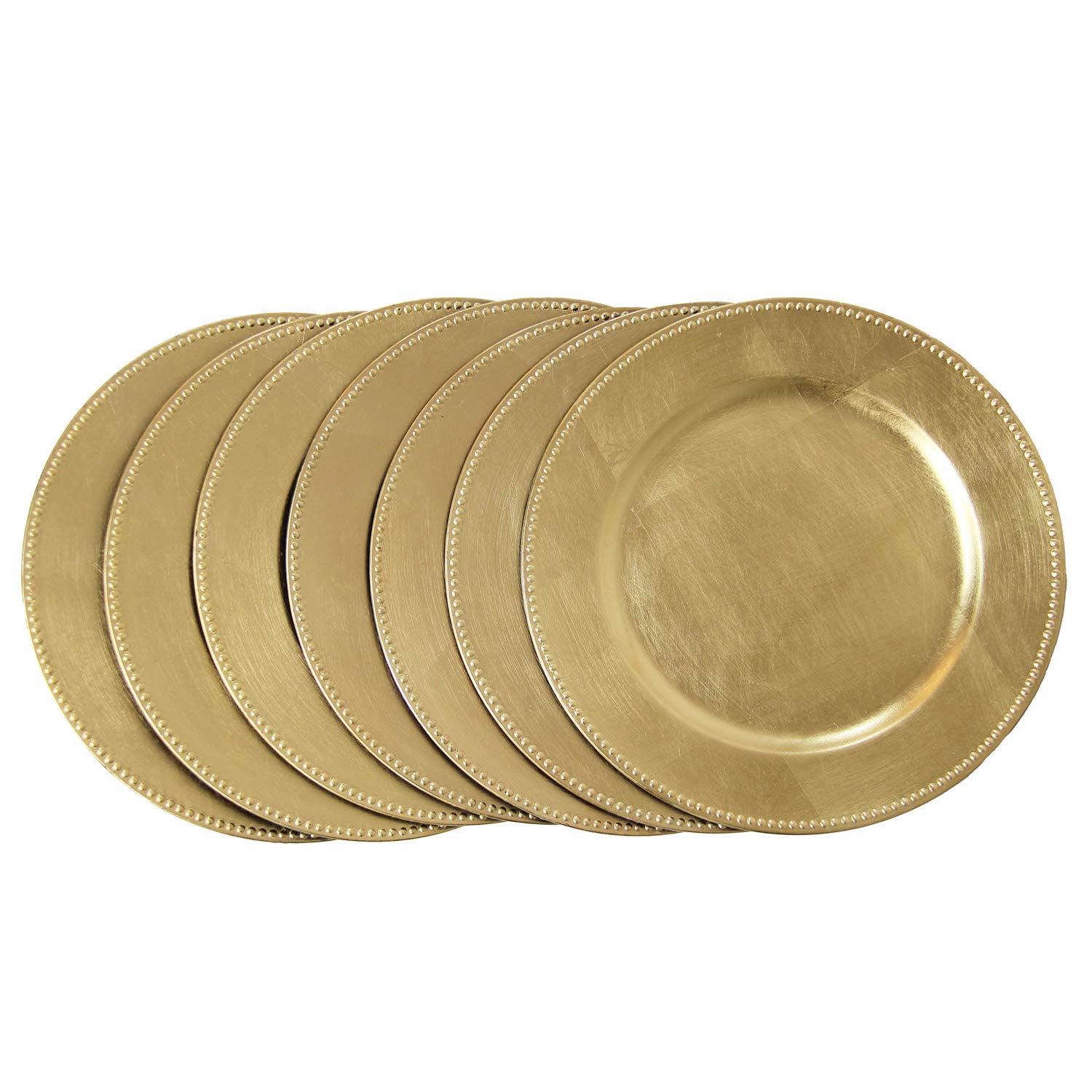 12-Pack Gold Plastic Beaded Charger Plates - 13 Inch Round Metallic Wedding & Party Dinnerware - Elegant Table Decor for Weddings, Banquets, and Special Events